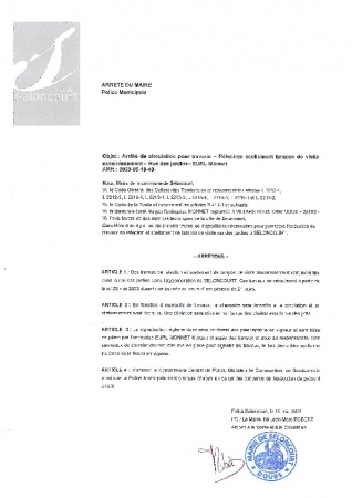 ARR2023-05-16-40 ARRETE DE CIRCULATION RUE DES JARDINS A PARTIR DU 22 MAI 2023