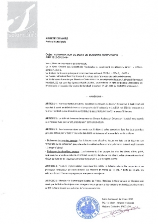 ARR2023-05-23-46 Autorisation de débit boisson temporaire Bavans Audincourt Seloncourt Handball Tournoi du 17 juin